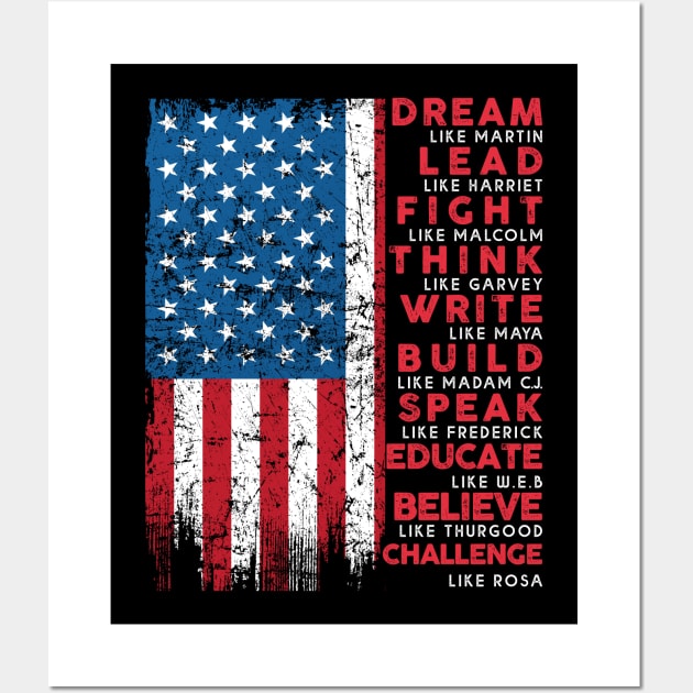 Dream Like Martin Vintage USA Flag Gift Wall Art by Lones Eiless